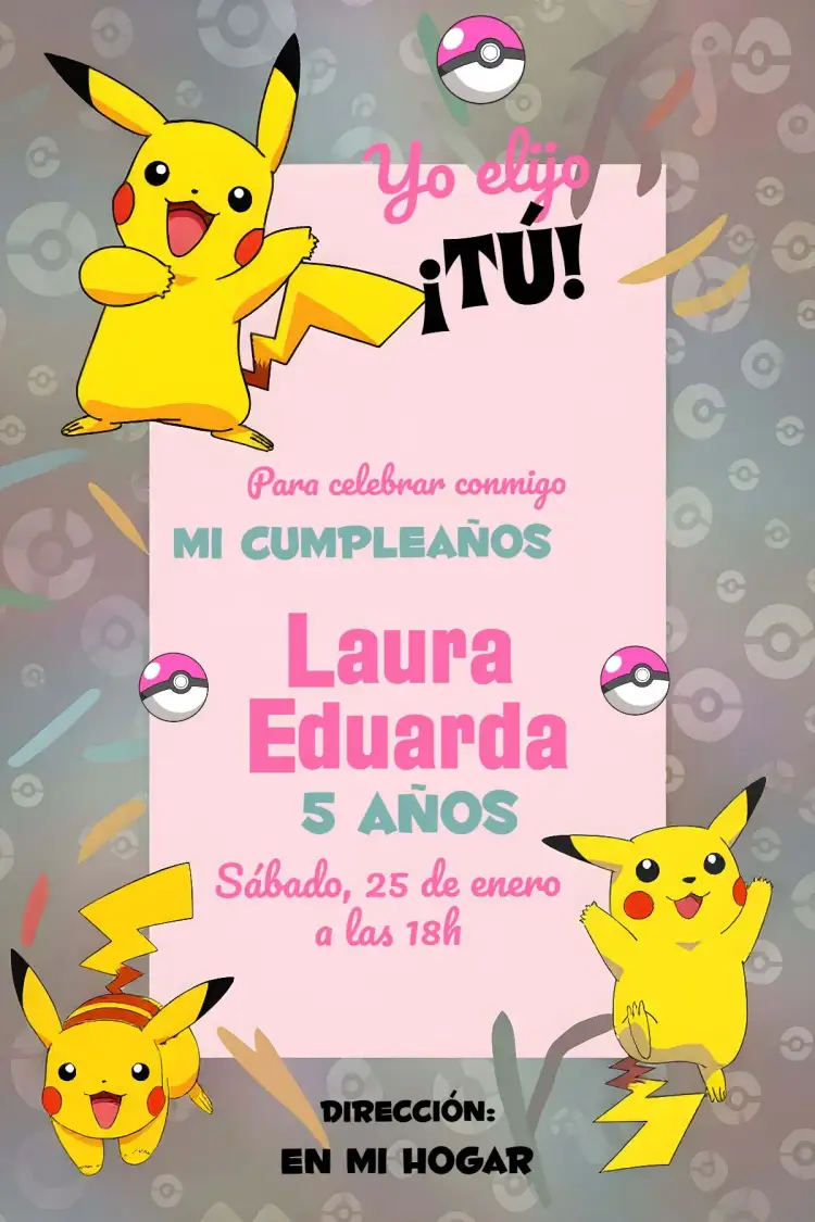 Invitación Pokemon Rosa – tema Más buscados rosa, divertido, colorido, infantil, temático