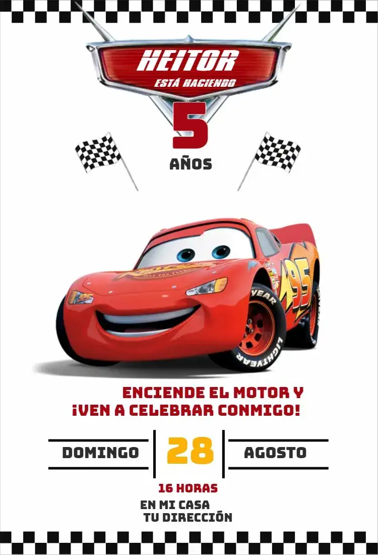 Invitación Cars Disney 3 – tema Cumpleaños colorido, temático, divertido, infantil, dinámico