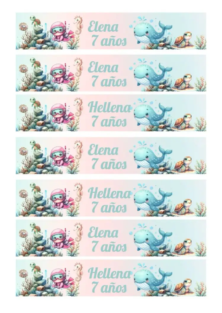 Invitación Etiqueta Para Botella 200ml Fondo del Mar Rosa