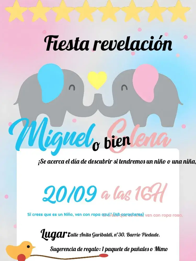 Invitación Baby Shower Revelación Elefantitos Azul