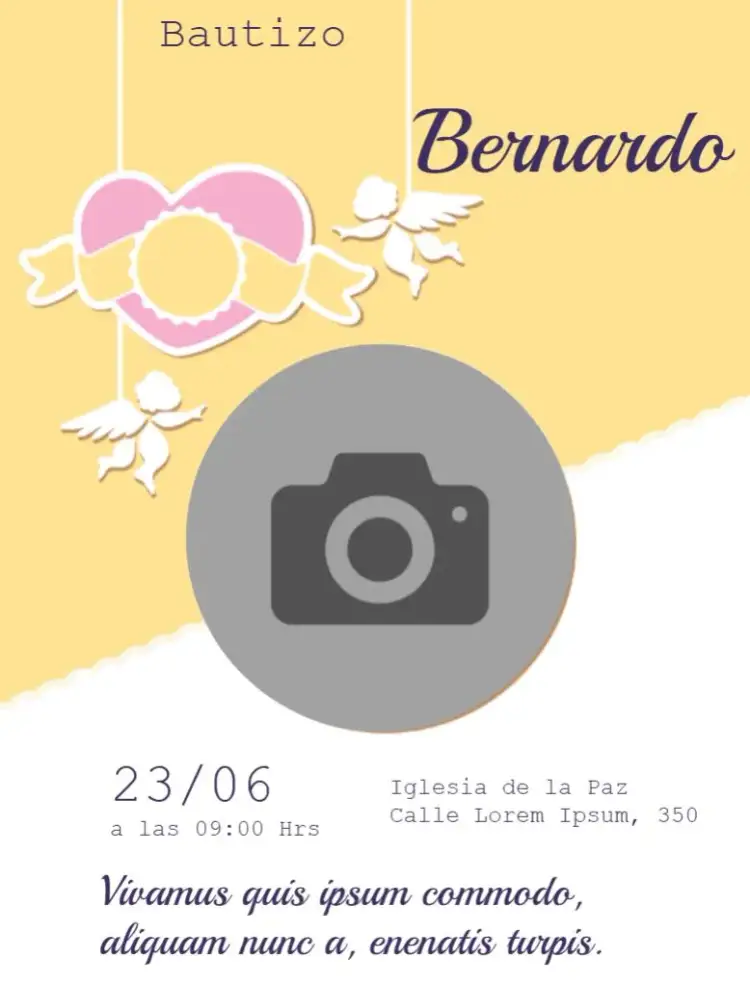 Invitación Bautizo Ángel Corazón Personalizado – tema Bautismo floral, delicado, moderno, primavera, infantil, personalizado