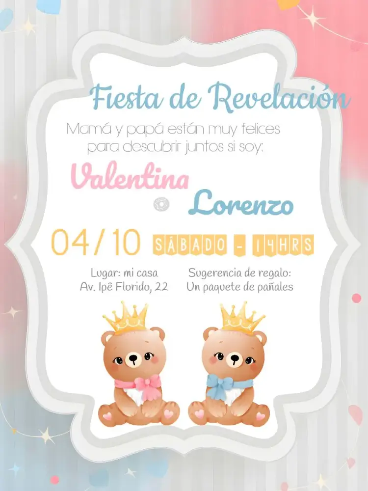 Invitación Baby Shower Ositos de la Realeza O