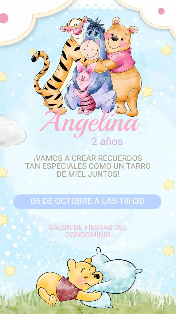 Invitación Cumpleaños Infantil Winnie the Pooh