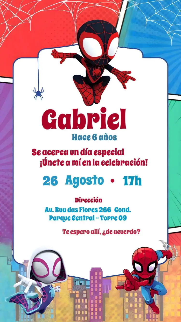 Invitación Hombre Araña Spidey Friends 1 Año editable y personalizable