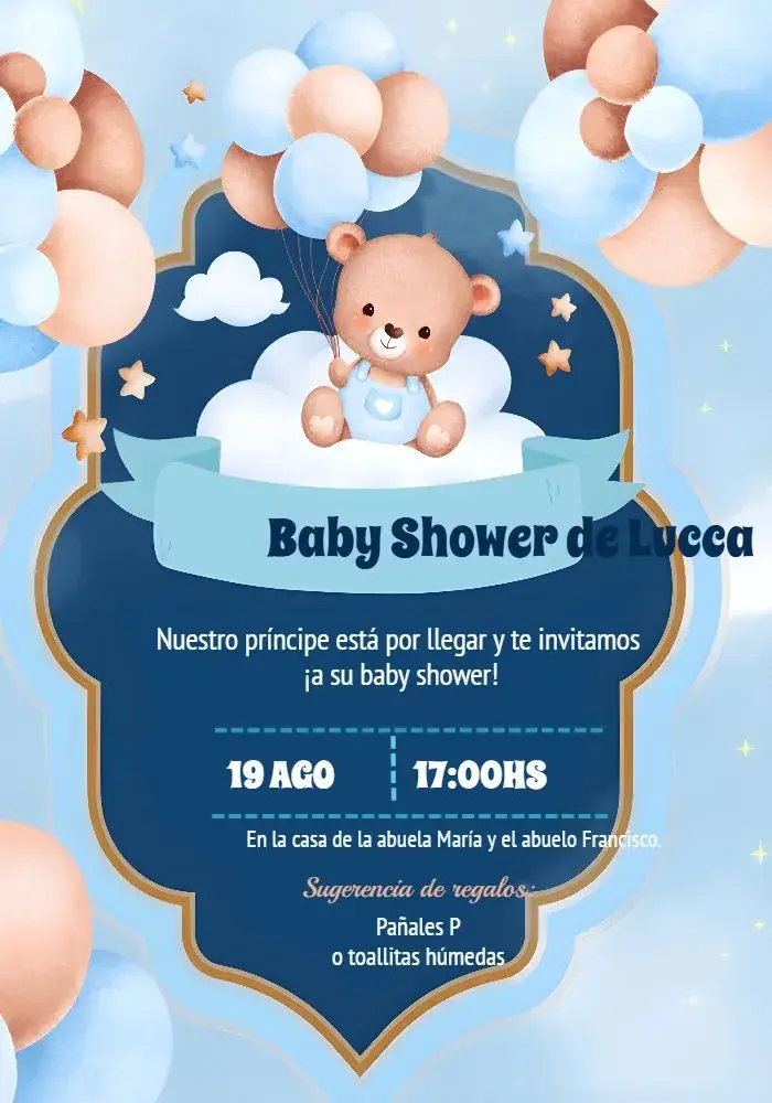 Invitación Baby Shower Oso Globo editable y personalizable