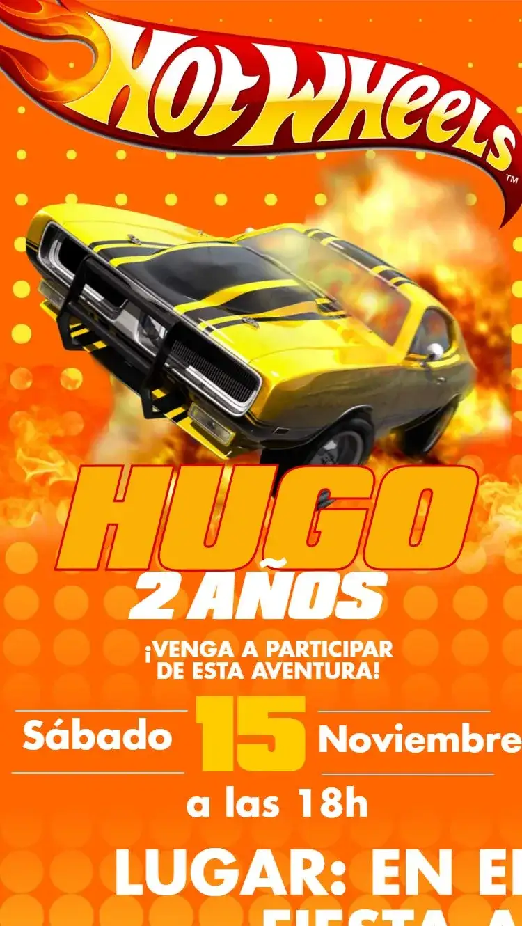 Invitación Hotwheels – tema Cumpleaños Infantil carnaval, moderno, colorido, temático, esportivo