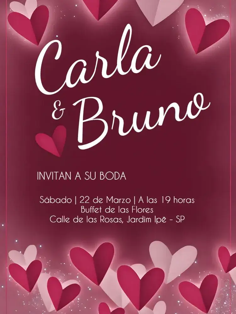 Invitación Boda Corazones Blanco – tema Boda romántico, elegante, minimalista, moderno, clásico