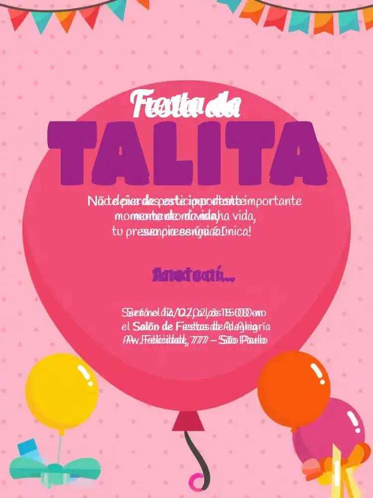 Invitación Infantil Rosa Con Globos Niña – tema Cumpleaños Infantil rosa, globos, divertido, infantil, femenino, colorido