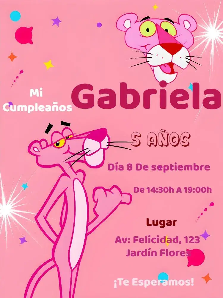 Invitación Pantera Rosa Azul
