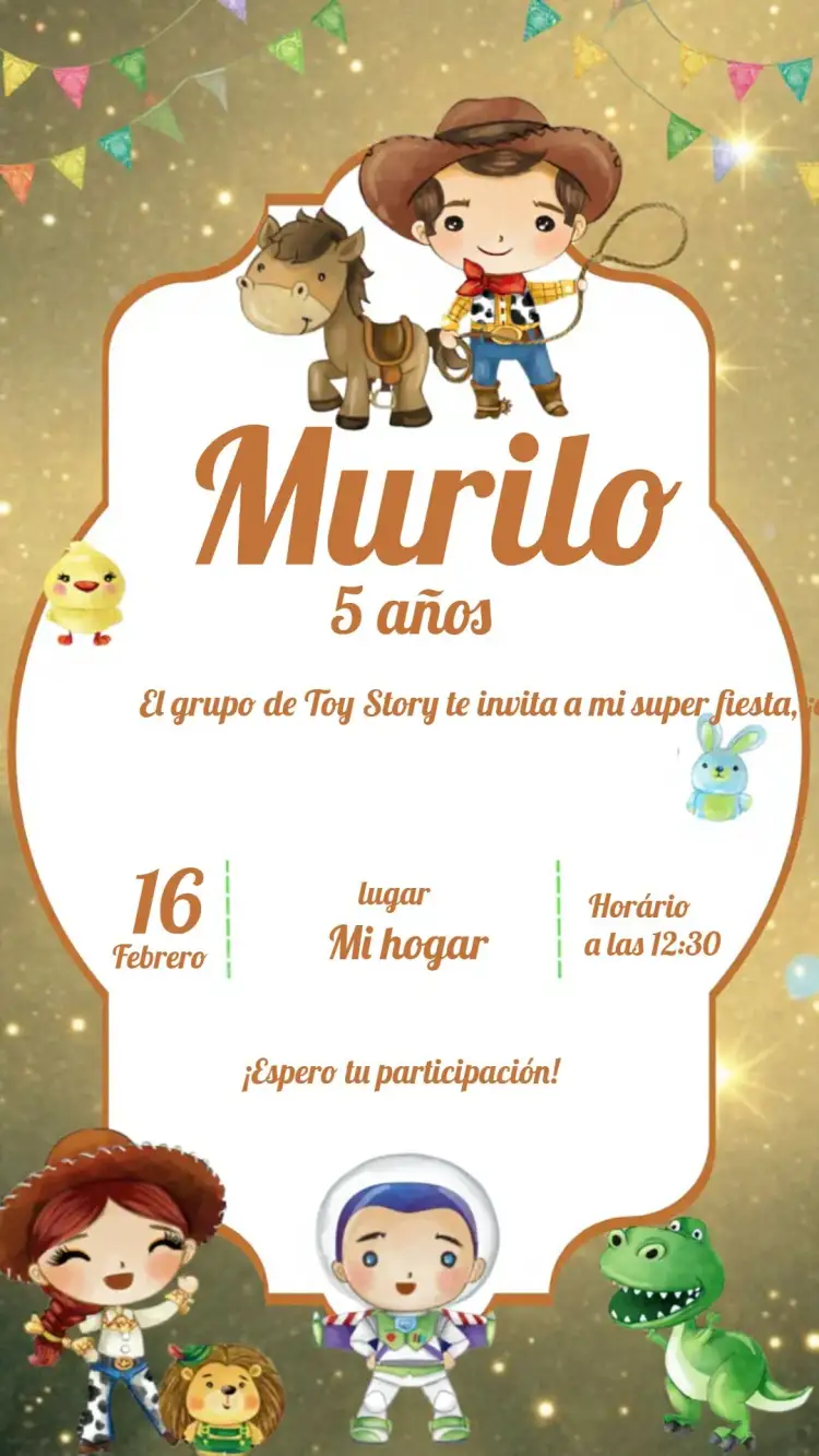 Invitación Toy Story – tema Cumpleaños Infantil acuarela, colorido, divertido, temático, infantil, animado