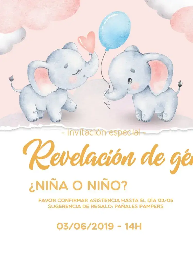 Invitación Chá de Revelación Elefantitos Celebración