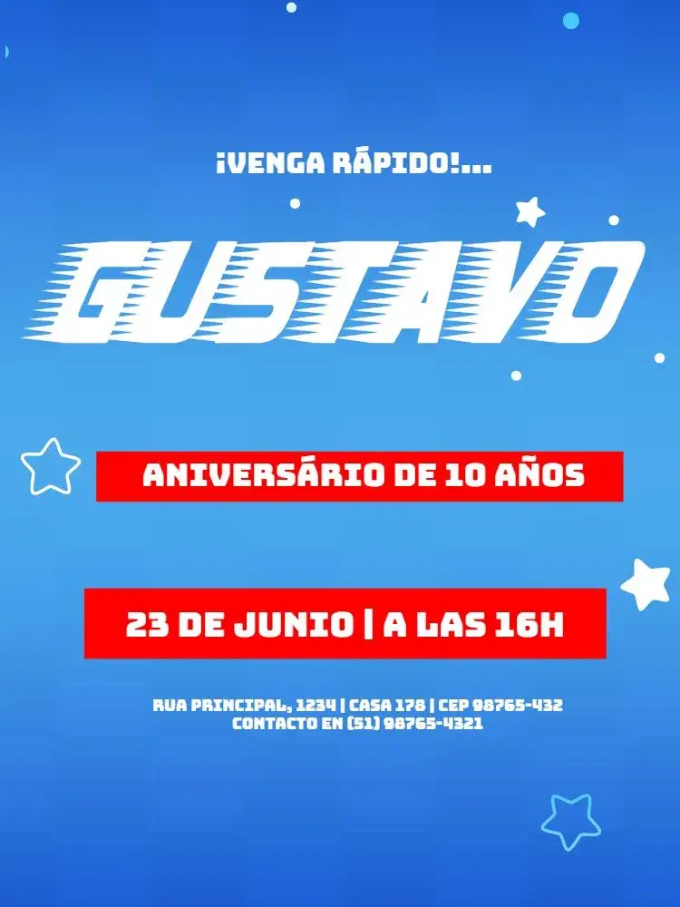 Invitación Digital Sonico Rápido Estrellas Niño