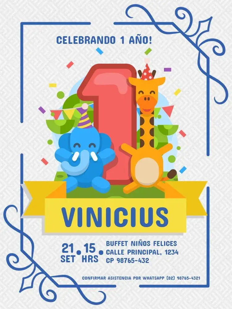 Invitación Primer Año Niño Delicado Masculino editable y personalizable
