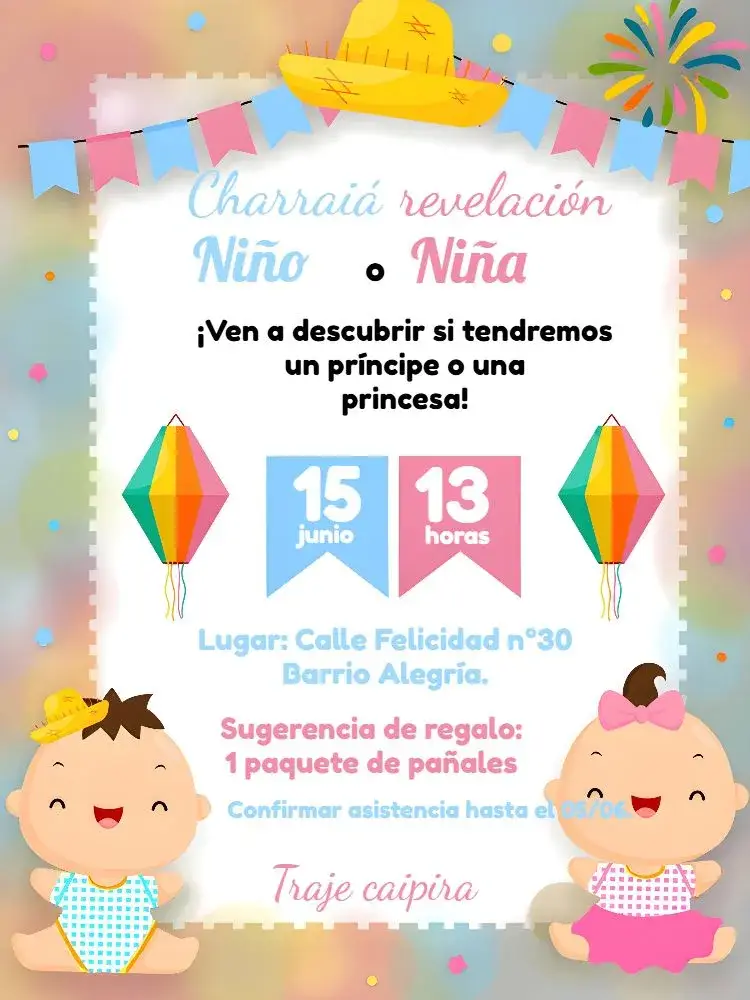 Invitación Charraiá Revelación Fiesta Junina Julina