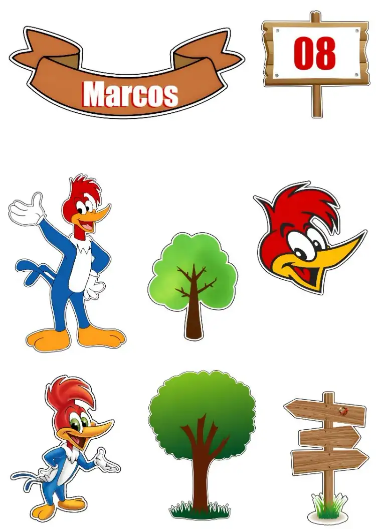 Invitación Topo De Bolo Pica Pau Marrón – tema Topper de torta carnaval, divertido, colorido, naturaleza, infantil, lúdico