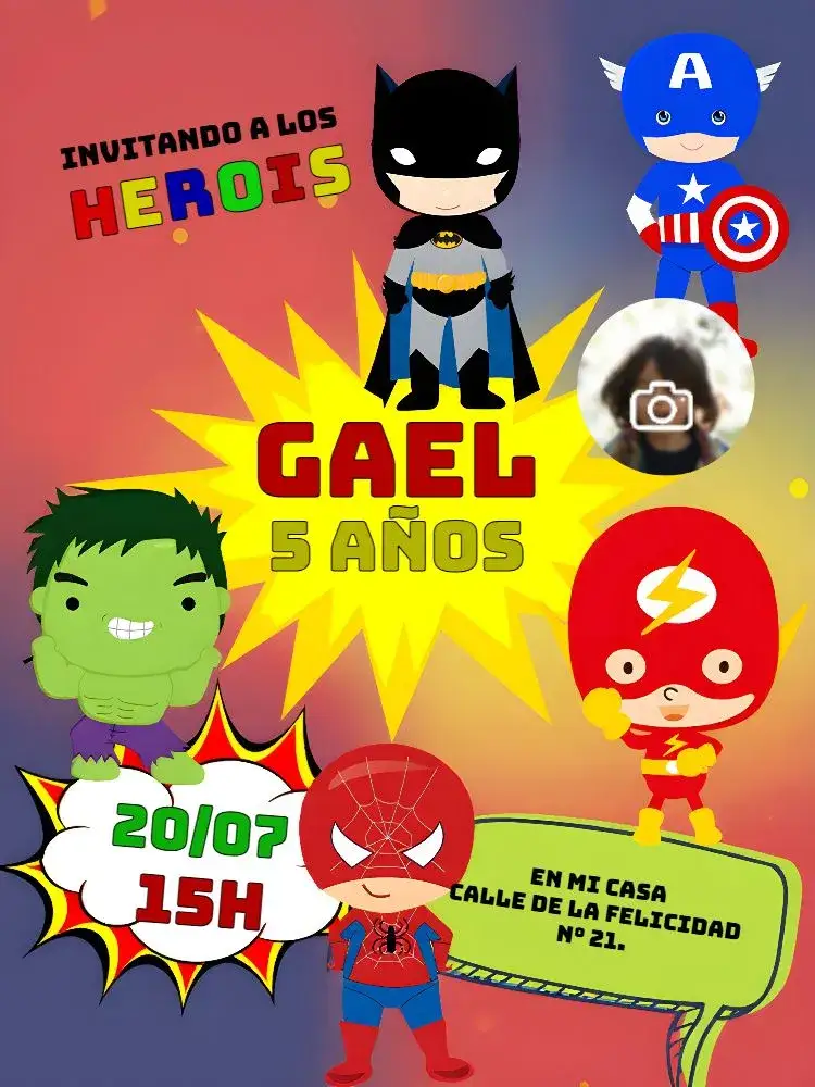 Invitación Vengadores Cómics Con Foto Batman – tema Más buscados cómics, colorido, moderno, divertido, infantil