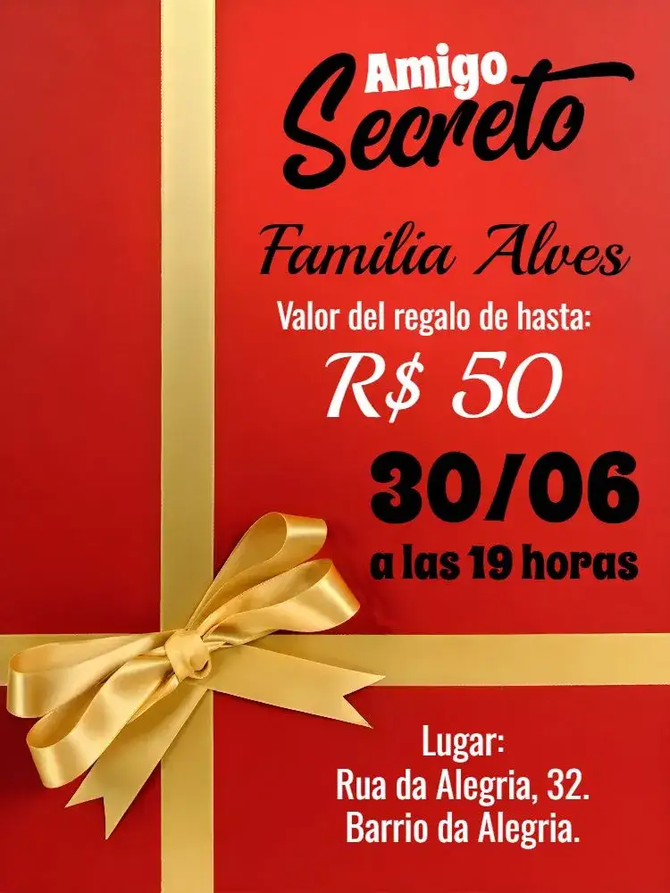 Invitación Para Amigo Secreto Chica – tema Fechas Conmemorativas rojo, festivo, alegre, moderno, infantil