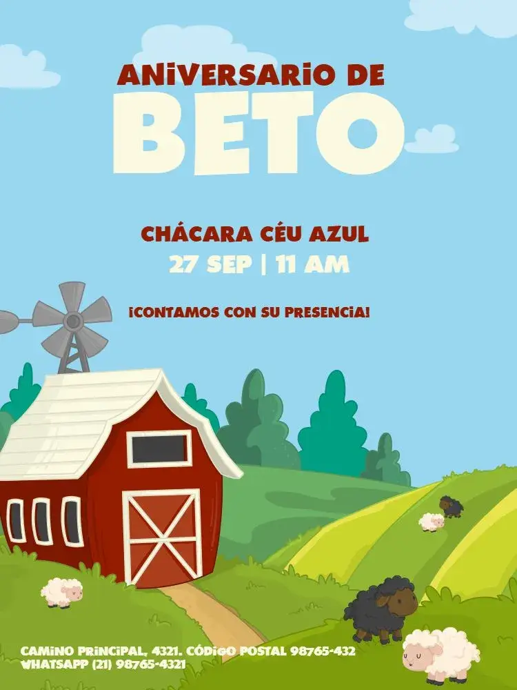 Invitación Granja Azul Masculino