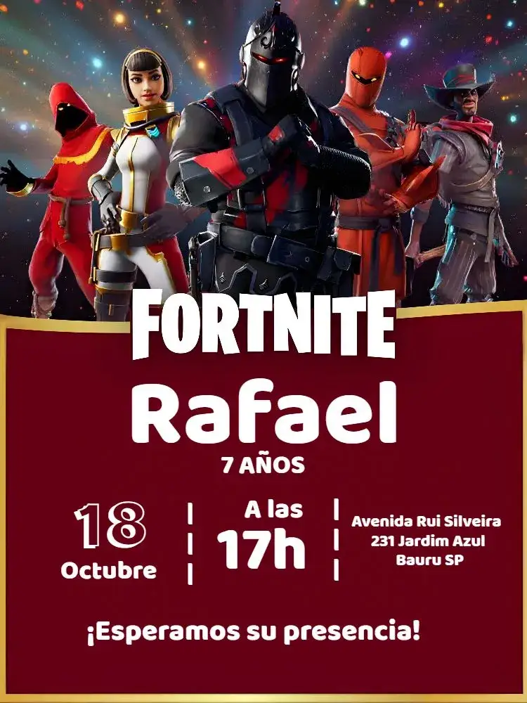 Invitación Fortnite Batle Royale Batalla – tema Más buscados colorido, moderno, juegos, divertido, temático, dinámico