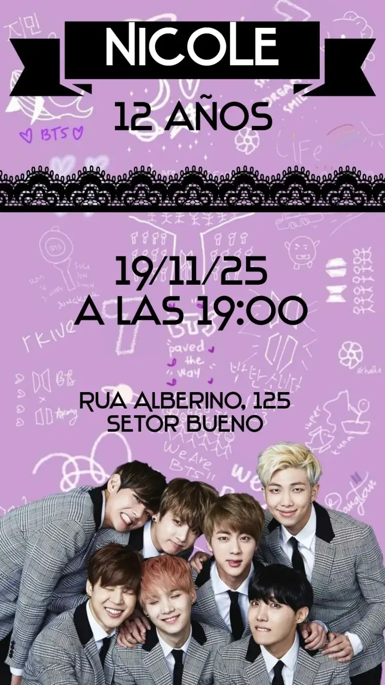 Invitación BTS – tema Cumpleaños colorido, moderno, divertido, joven, inspirado en K-pop, vibrante
