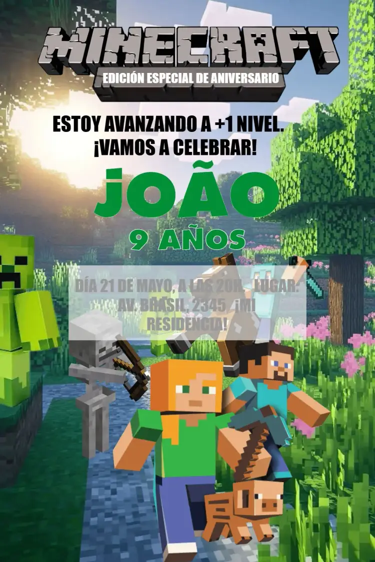 Invitación Minecraft Bloques – tema Más buscados colorido, juegos, divertido, fantasía, moderno, infantil