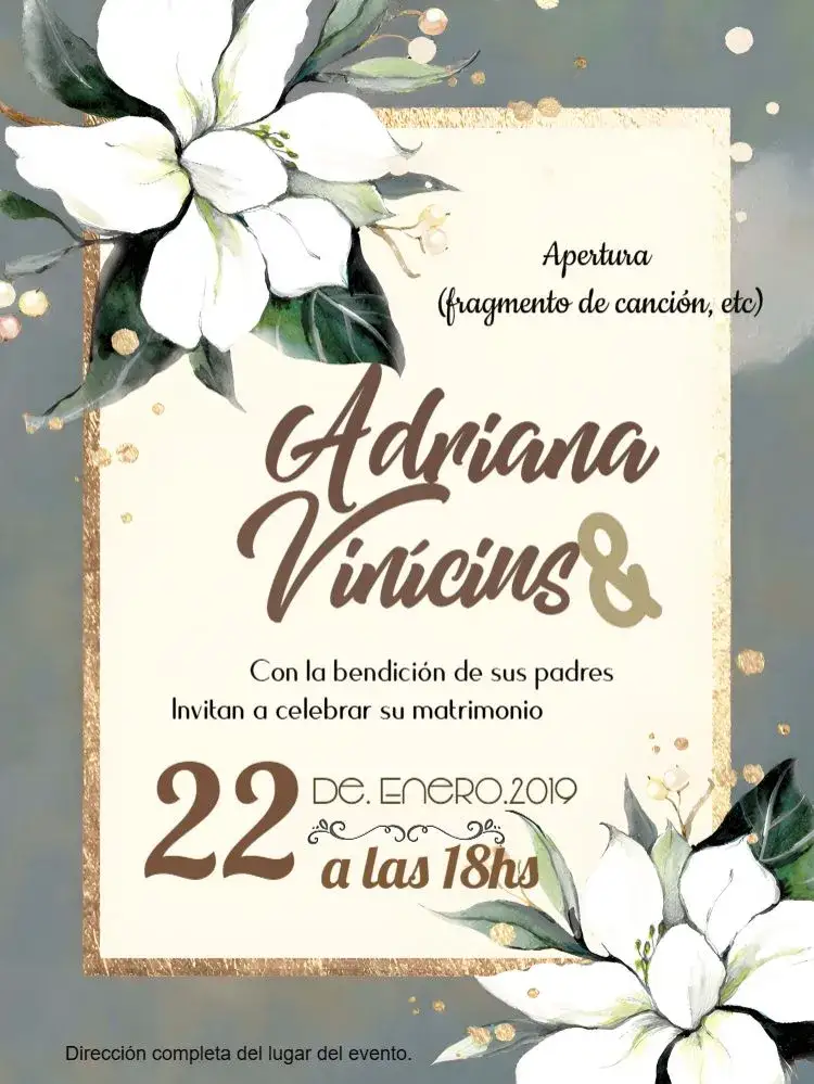 Invitación Boda Floral Blanca – tema Boda floral, moderno, elegante, dourado, blanco