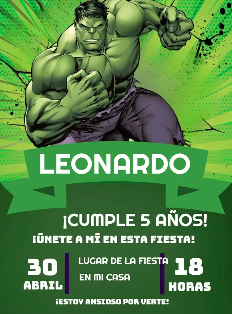 Invitación El Increíble Hulk Héroes editable y personalizable