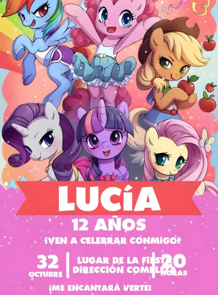 Invitación Mi Pequeño Pony Rosa