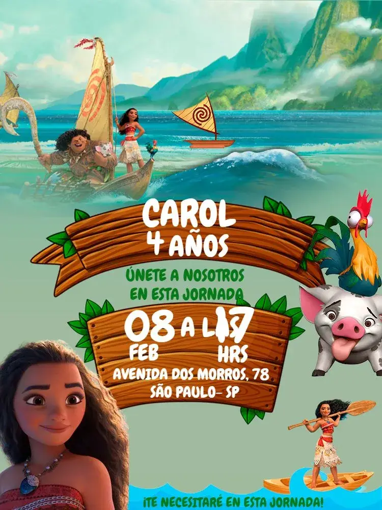 Invitación Moana Colorido