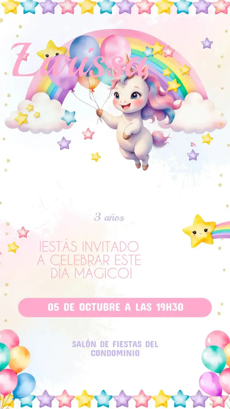 Invitación Cumpleaños Infantil Unicornio