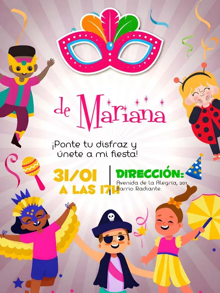 Invitación Bloquinho De Carnaval Infantil – tema Fechas Conmemorativas colorido, divertido, jocoso, festivo, alegre, tropical