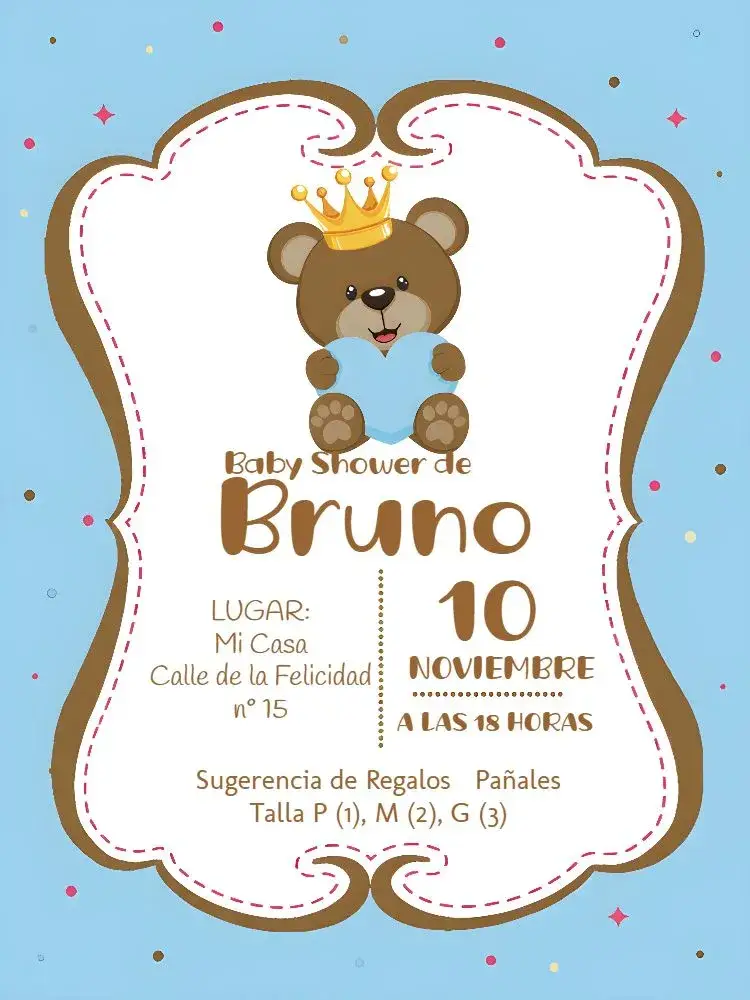 Invitación Baby Shower Príncipe Oso