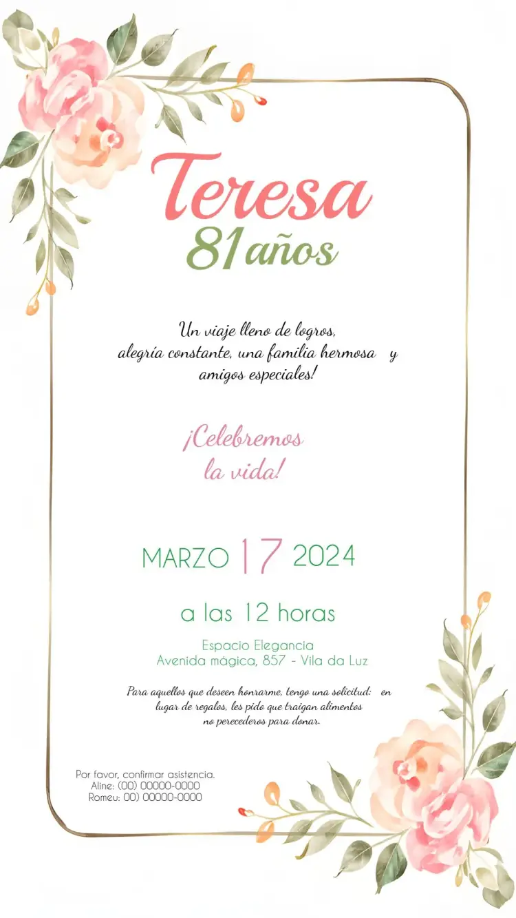 Invitación Floral Adulto editable y personalizable