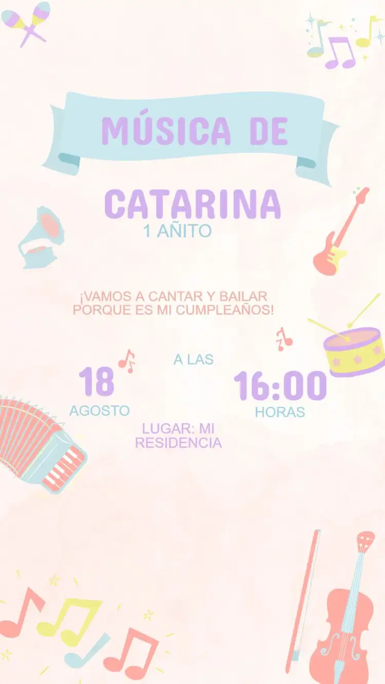 Invitación Invitación Cumpleaños Musical – tema Cumpleaños Infantil colorido, musical, divertido, alegre, infantil