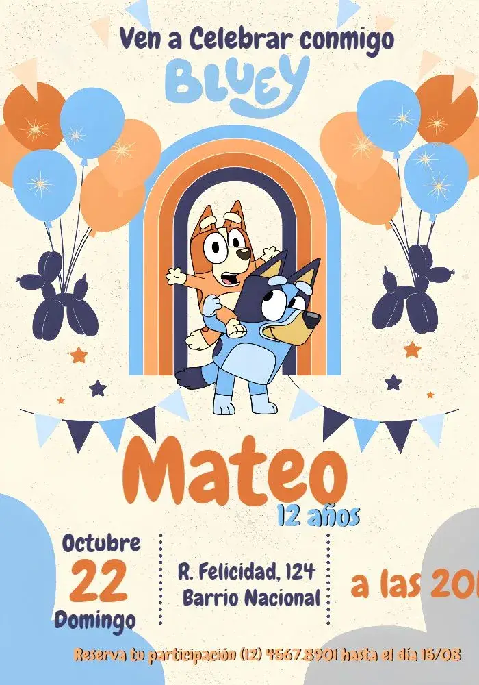 Invitación Bluey Y Bingo Dibujo