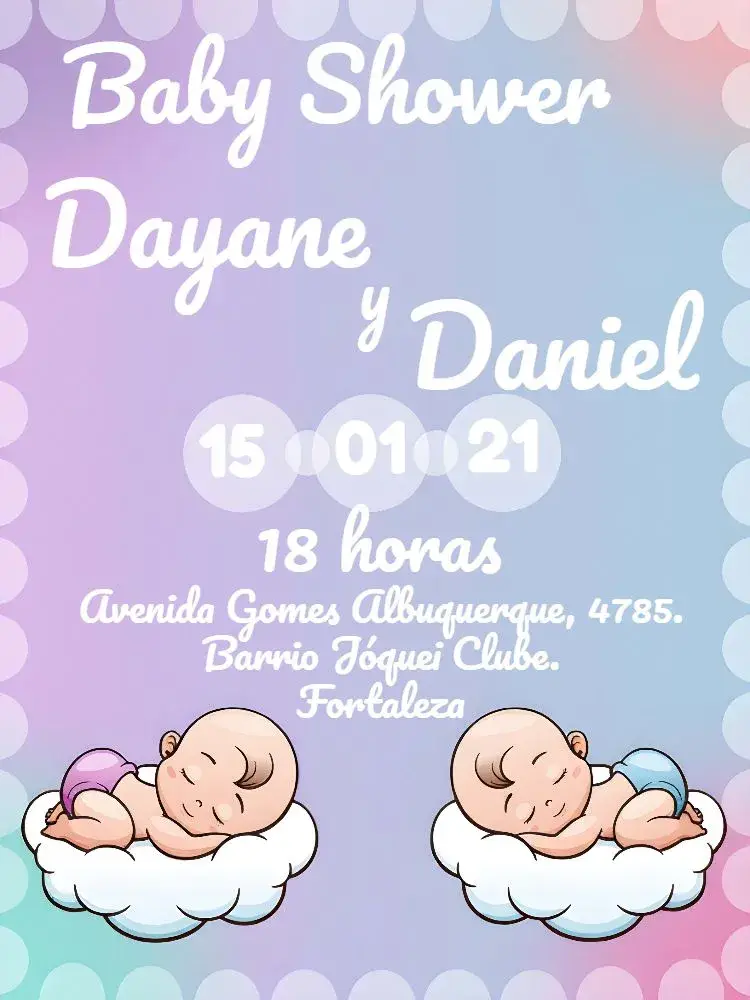Invitación Baby Shower Gemelos Rosa y Azul Niña
