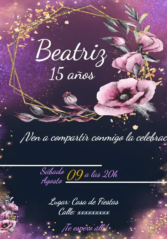 Invitación 15 Años Floral Adulto editable y personalizable