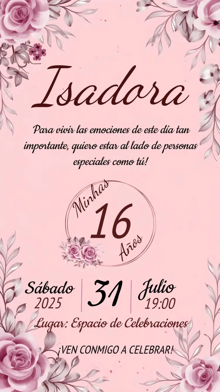Invitación 15 Años Floral Chica