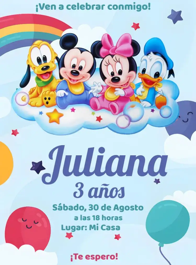 Invitación Turma De Mickey Baby Blanco – tema Cumpleaños Infantil blanco, azul, infantil, divertido, colorido, temático