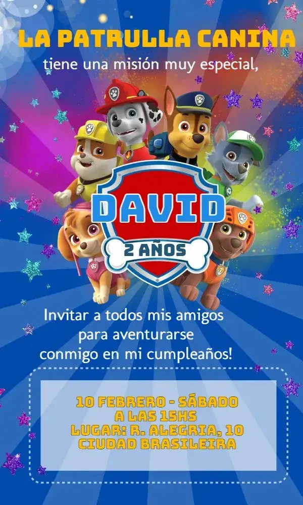 Invitación Patrulla Canina Everest – tema Cumpleaños Infantil colorido, divertido, temático, infantil, aventura