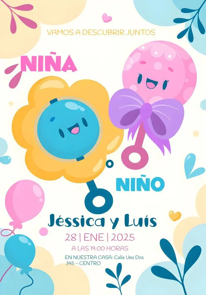Invitación Baby Gender Reveal Party editable y personalizable