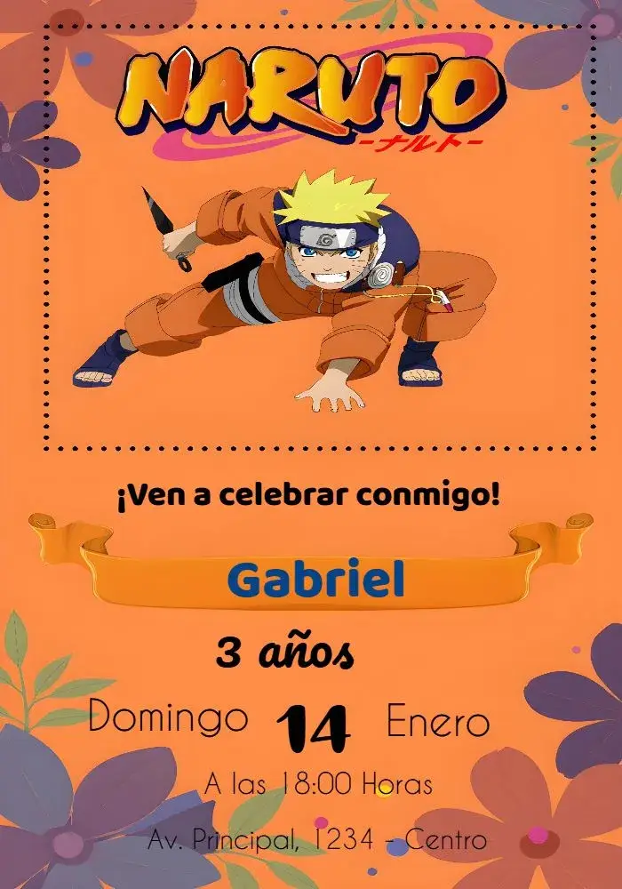 Invitación Naruto Azul editable y personalizable