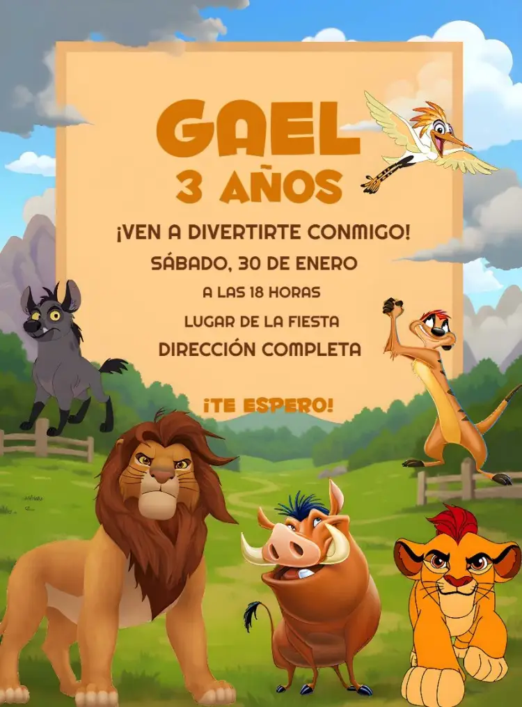 Invitación Rey León Mufasa