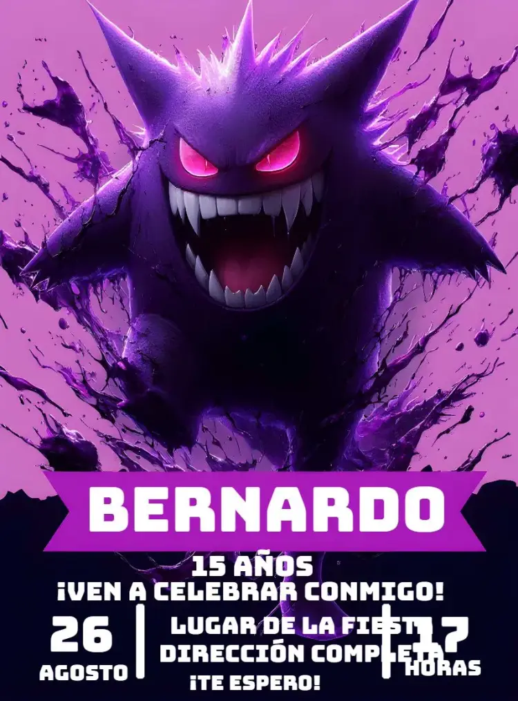 Invitación Gengar Pokemon Dibujo