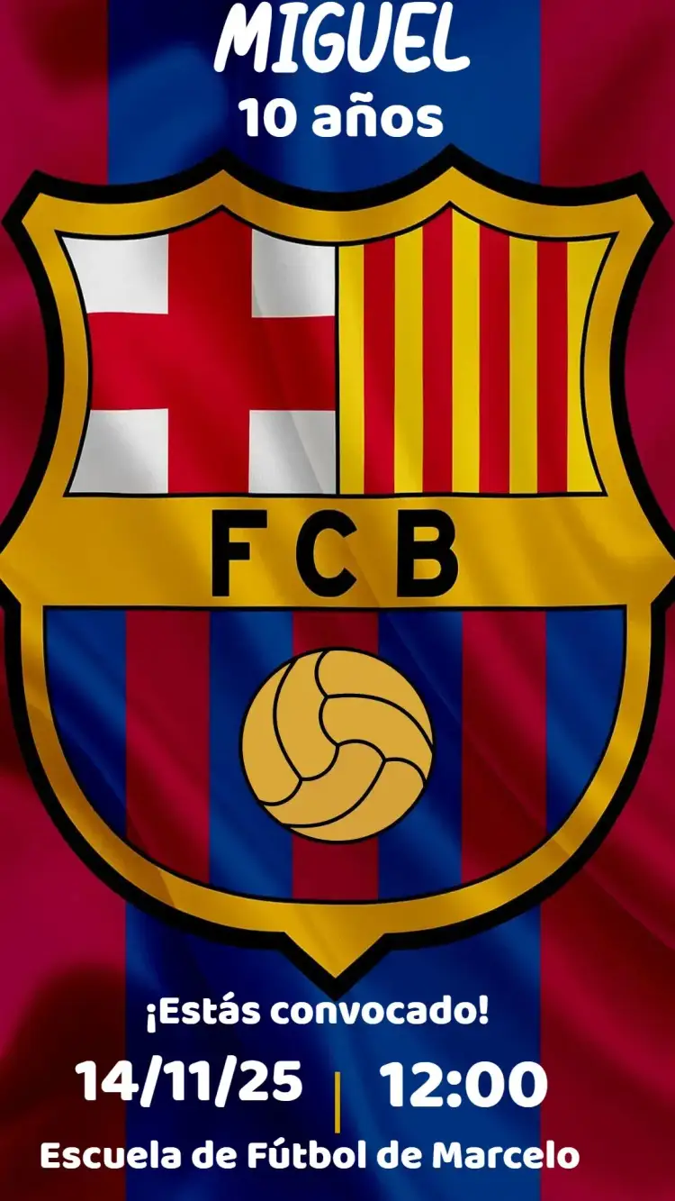 Invitación Barcelona – tema Cumpleaños fútbol, deportes