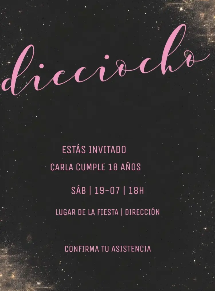 Invitación Minimalista Negro y Rosa 18 Años Mujer