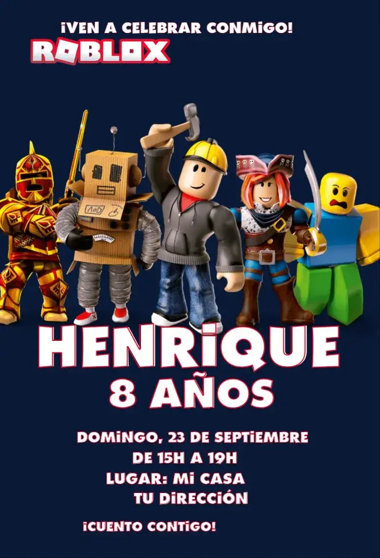 Invitación Niño azul Roblox editable y personalizable