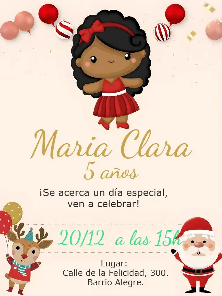 Invitación Navidad Niña Negra Noel – tema Fechas Conmemorativas colorido, diversidad, festivo, tradicional, alegre, inclusivo