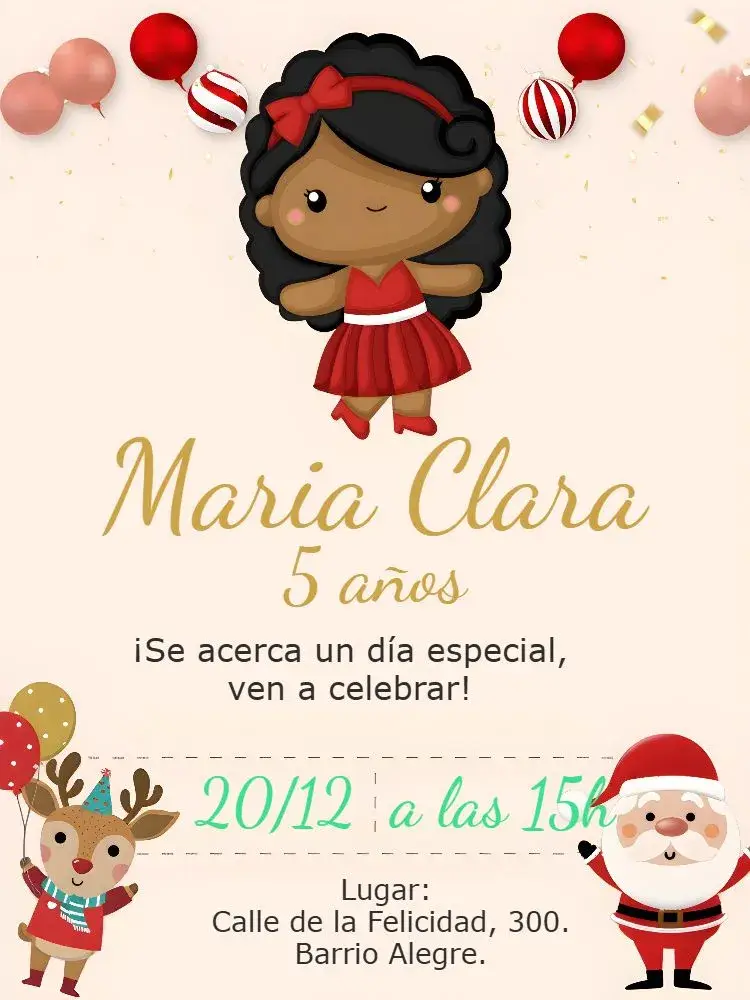 Invitación Navidad Niña Negra Noel