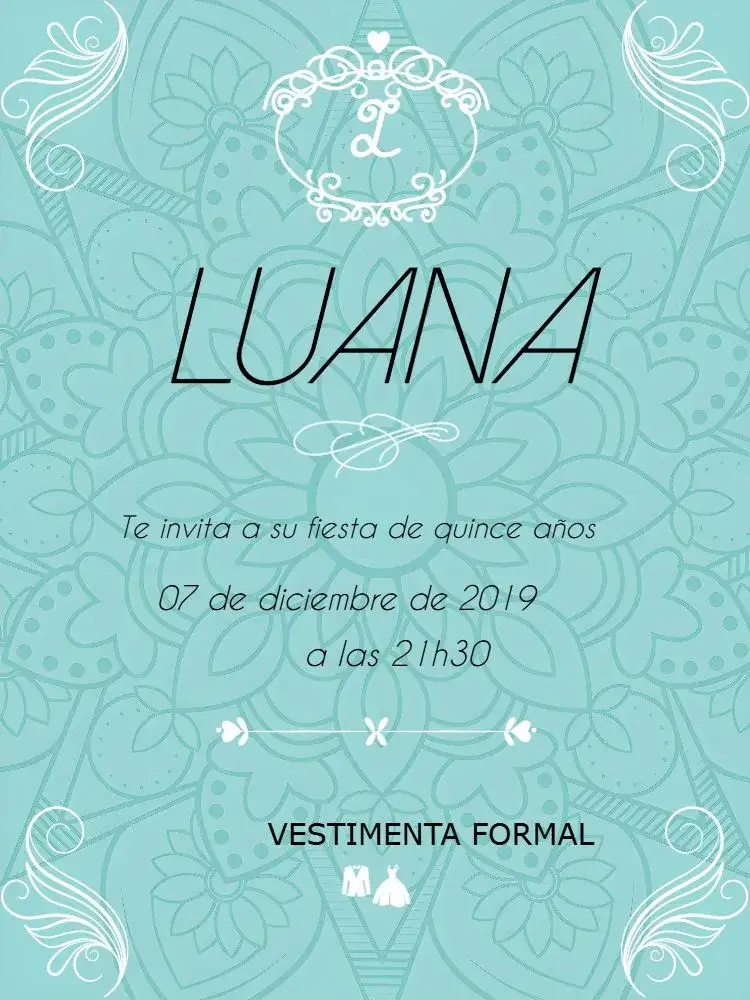Invitación 15 Años Fiesta Tiffany – tema 15 años Tiffany, azul, verde, arabescos, elegante, moderno